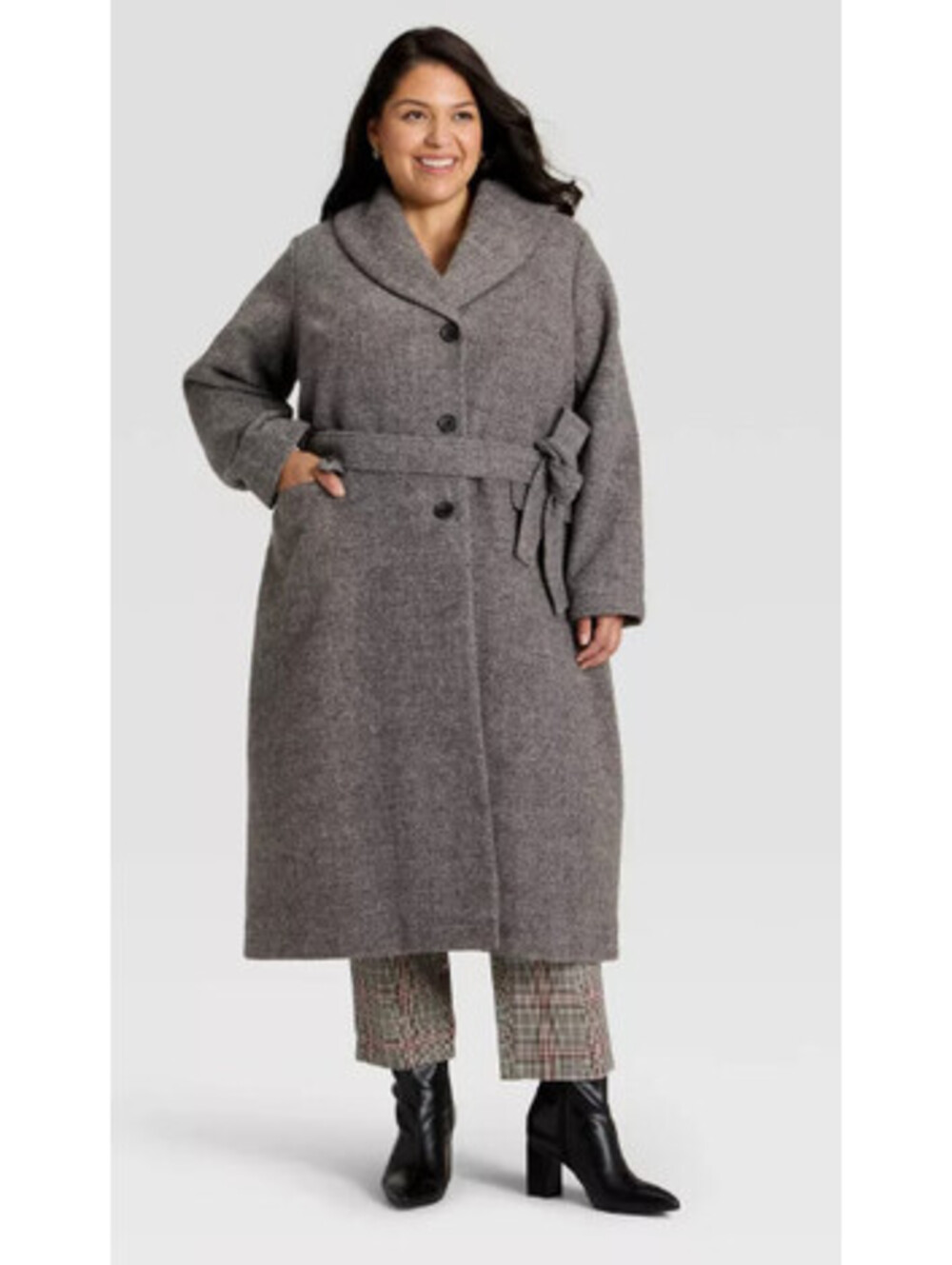 NEW Ava & Viv Womens Belted Coat Long Sleeve Side Pockets 1X Recycled Trench NWT